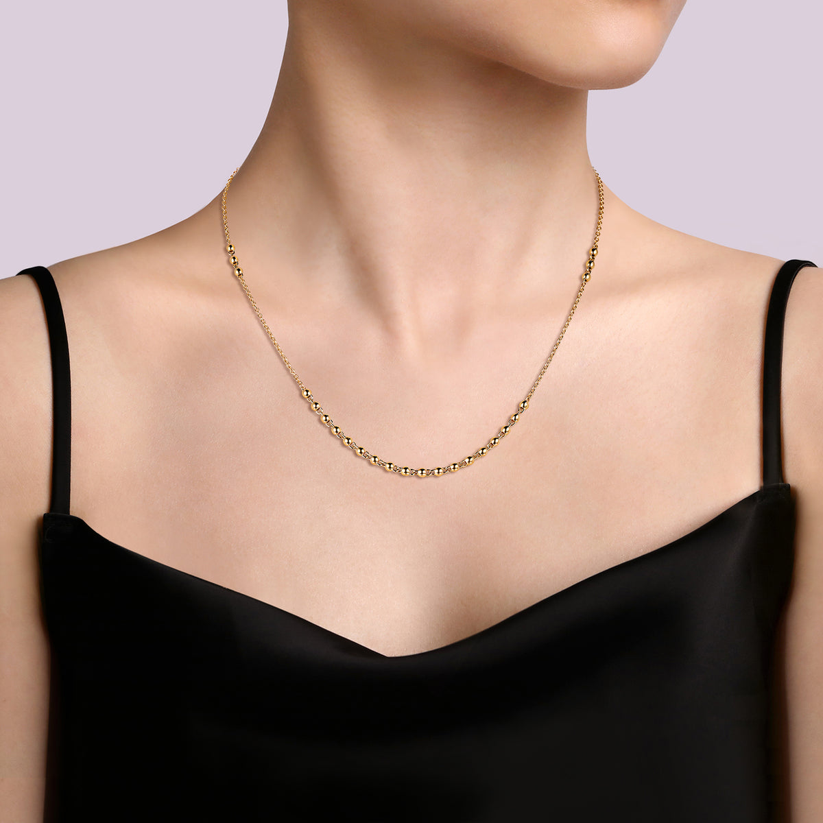 18 Inch 14K Yellow Gold Beaded Station Necklace - View 4