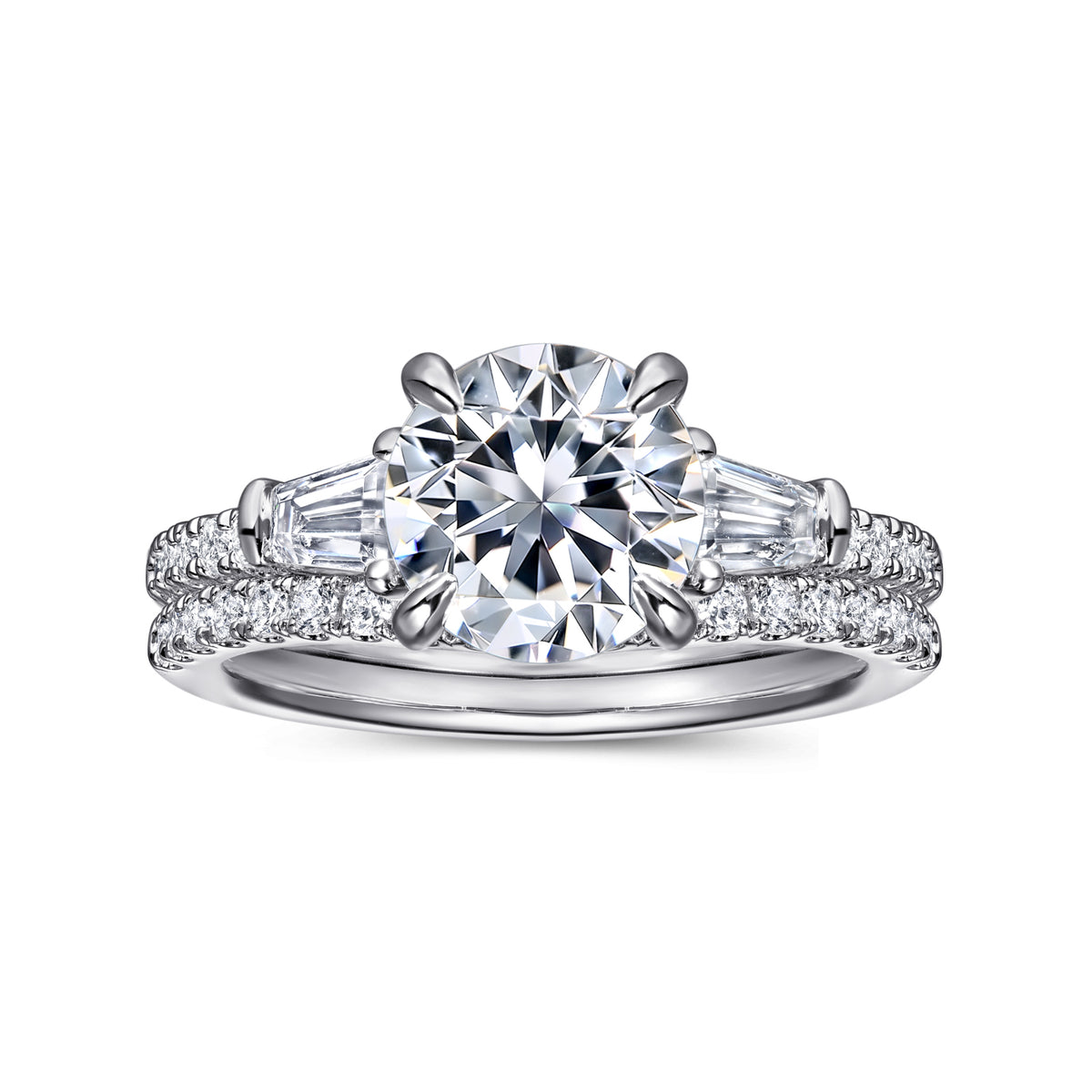 Contemporary 14K Gold Round Three Stone Diamond Engagement Ring - View 4