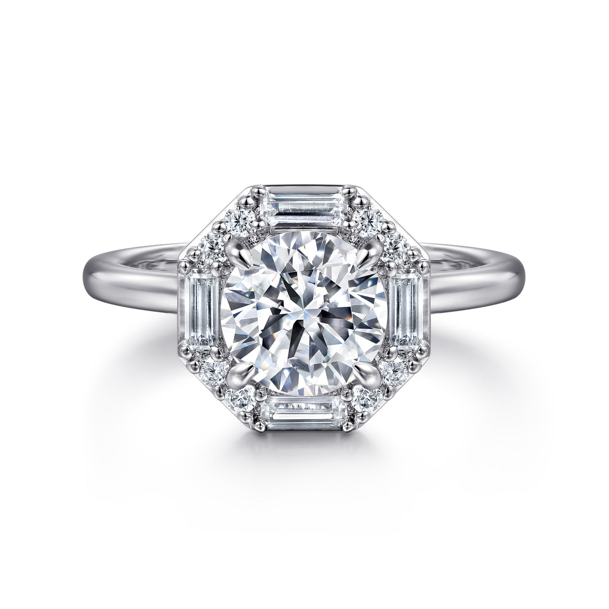 Octagonal Hidden Halo Diamond Engagement Ring - View 1