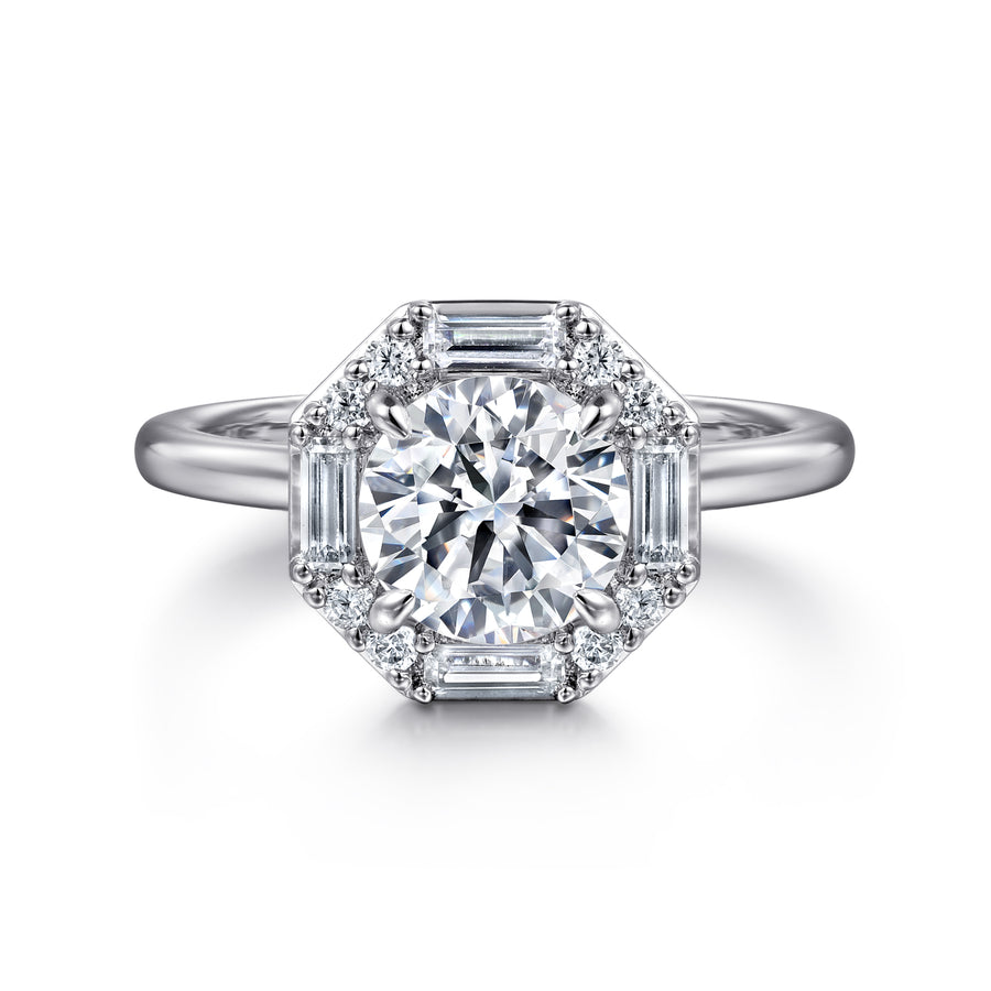 Octagonal Hidden Halo Diamond Engagement Ring