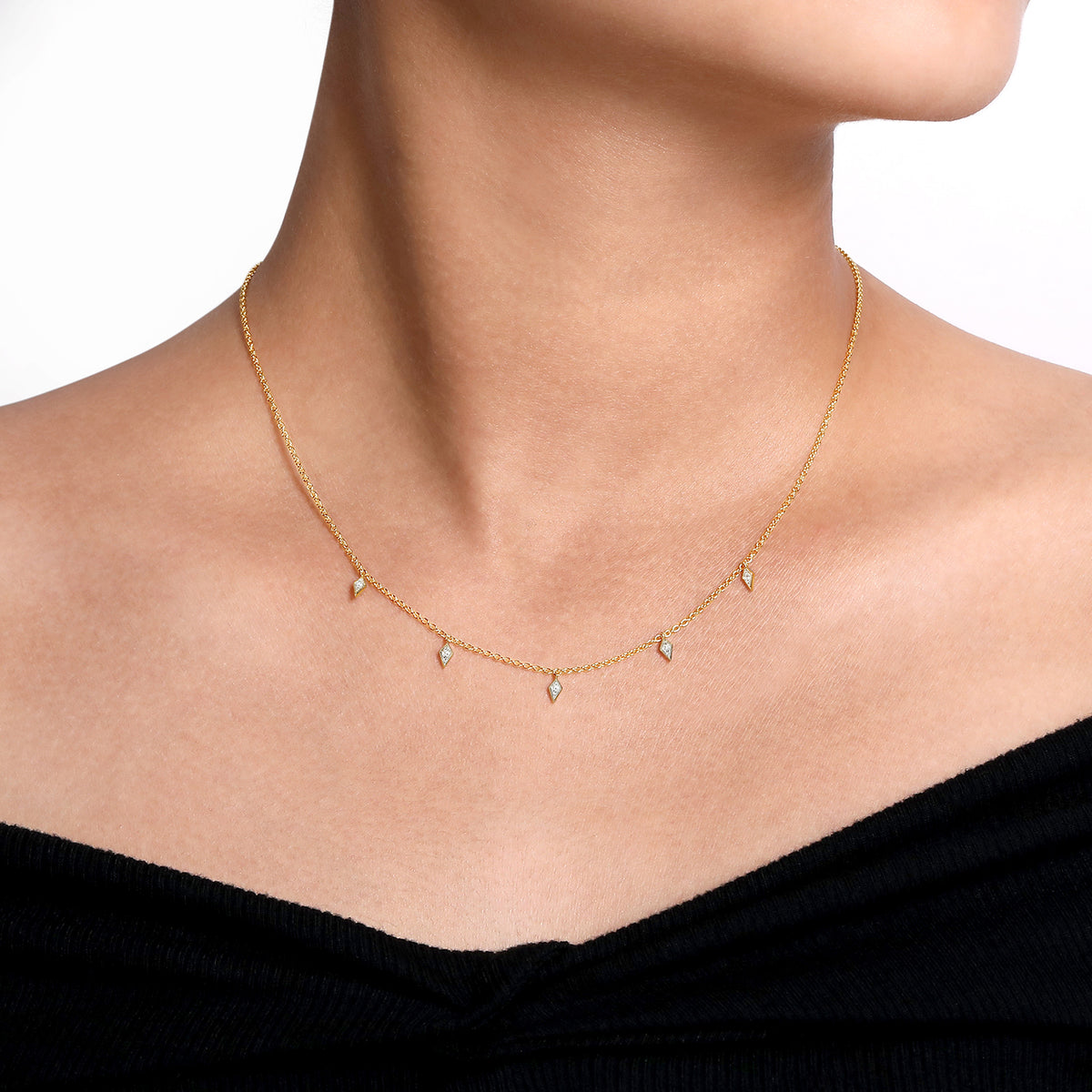 Layered Necklace Droplet 14K Yellow Gold Diamond 0.05ct - View 3