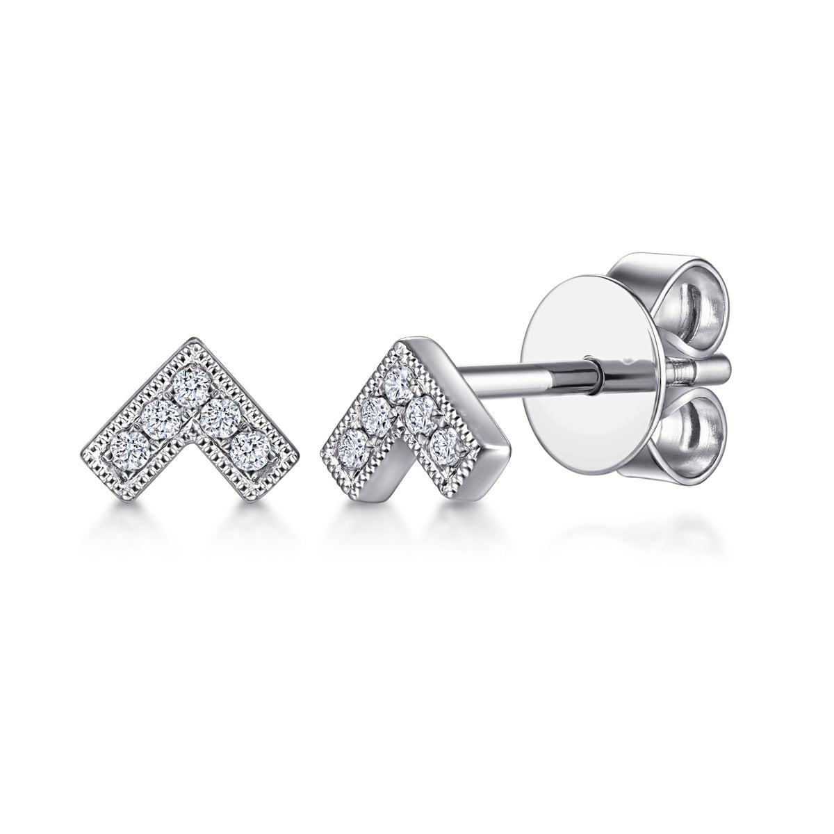 14K White Gold Diamond Chevron Earrings - View 1