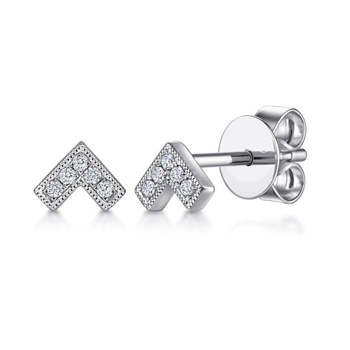 Boucles d'oreilles chevrons en or blanc 14 carats serties de diamants