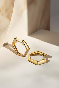 14K Yellow Gold Geometric Huggie Earrings thumbnail 3