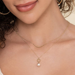 14K Yellow Gold Graduating Beads Curved Bar Necklace thumbnail 3