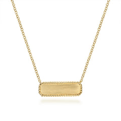 14K Yellow Gold Rectangular ID Pendant Necklace with Twisted Rope Frame thumbnail 1
