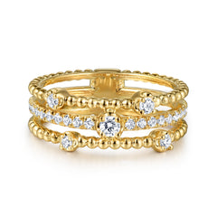 Wide Band Easy-Stack Ring 14K Yellow Gold Diamond 0.35ct thumbnail 1