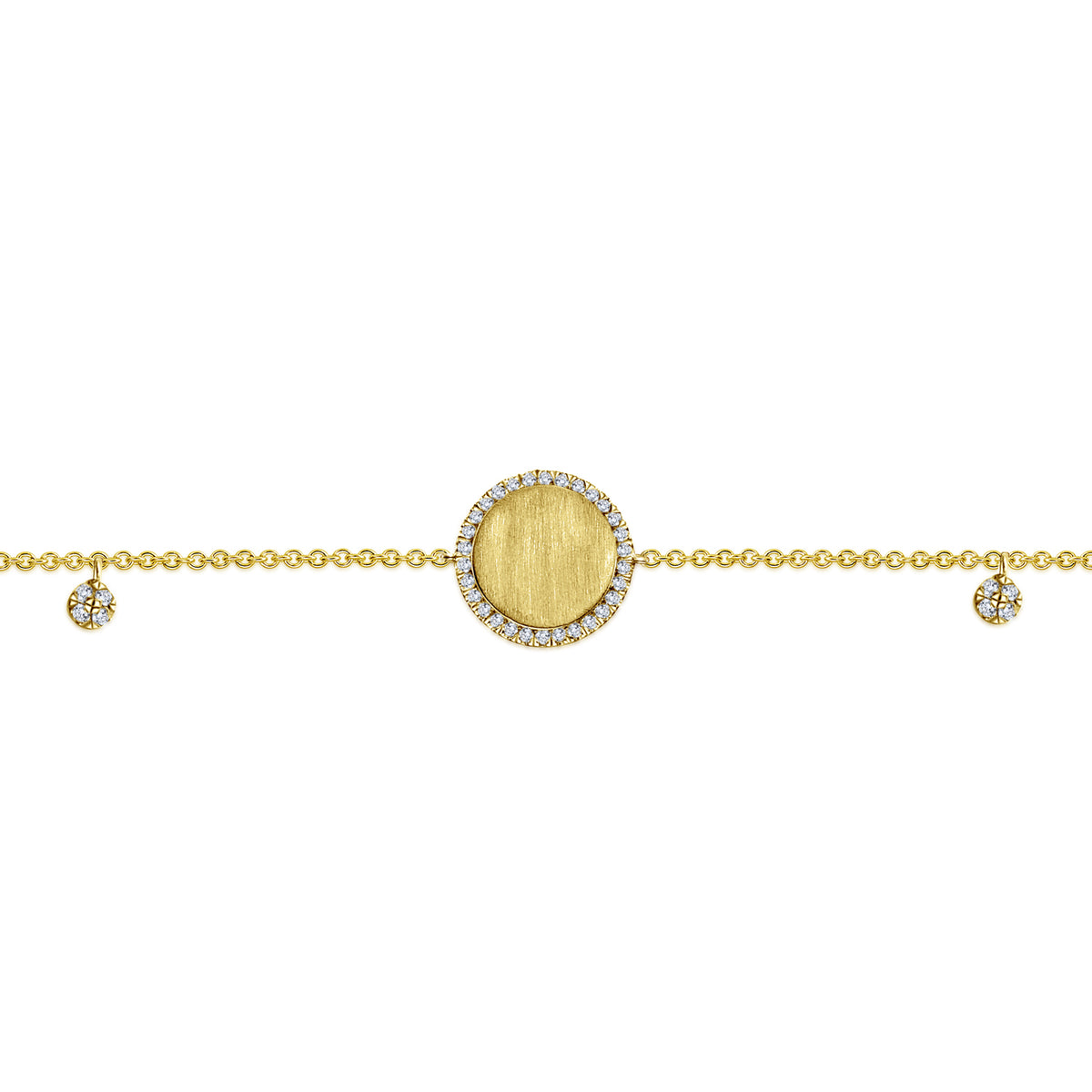 14K Yellow Gold Engravable Disc Chain Bracelet with Diamond Accents - View 3
