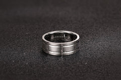 14K White Gold 6mm Checkerboard Pattern Men's Wedding Band in Satin Finish thumbnail 6