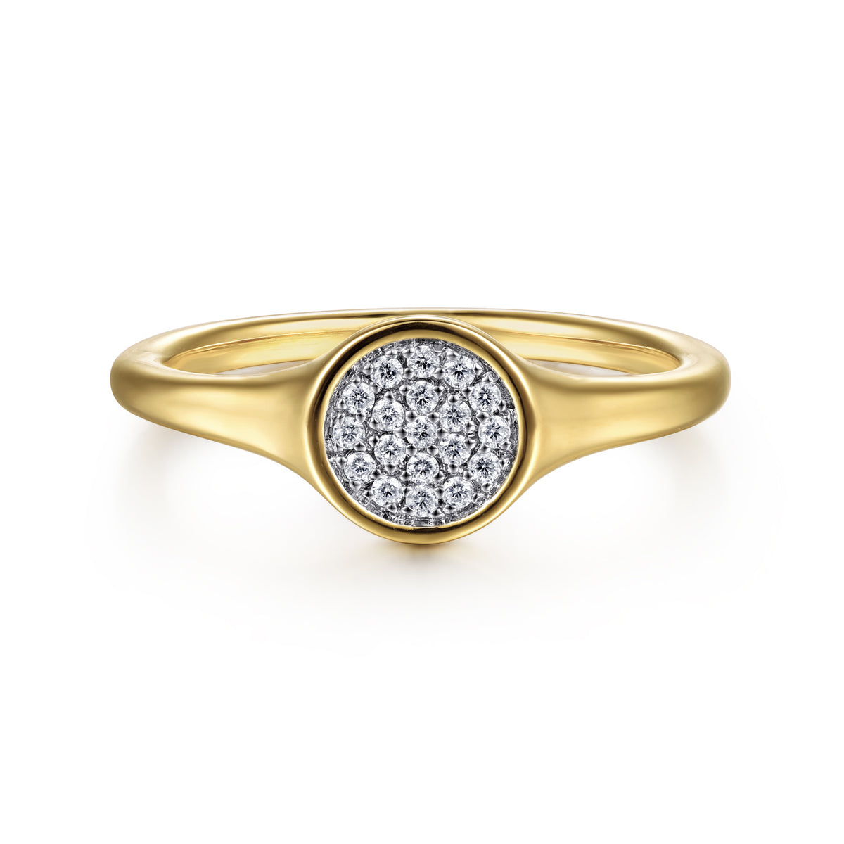 14K Yellow Gold Cluster Pavé Diamond Signet Promise Ring - View 1