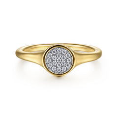 14K Yellow Gold Cluster Pavé Diamond Signet Promise Ring thumbnail 1