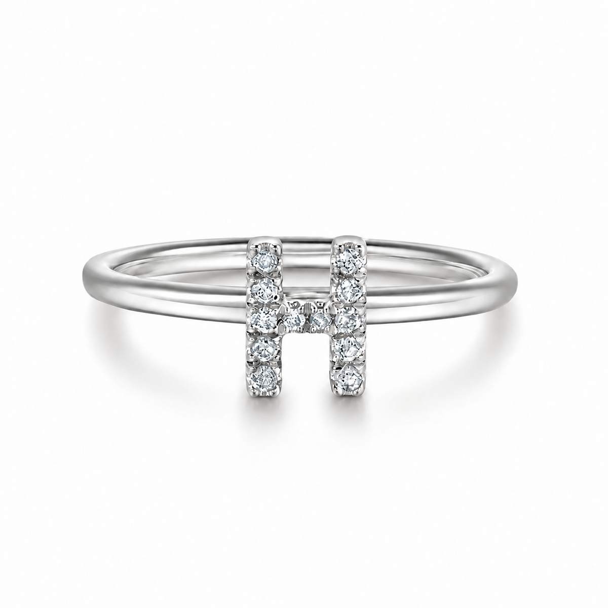 Bague initiale majuscule pavée de diamants en or 14 carats - View 6