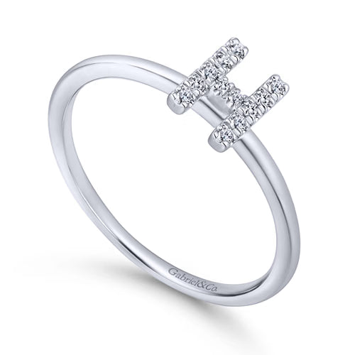 Bague initiale majuscule pavée de diamants en or 14 carats - View 7