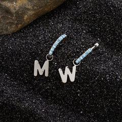 Custom Initial Blue Topaz Huggies thumbnail 8