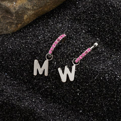Custom Initial Pink Sapphire Huggies thumbnail 8