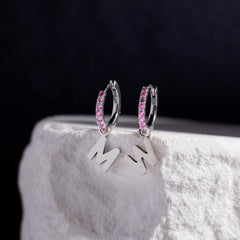 Custom Initial Pink Sapphire Huggies thumbnail 9