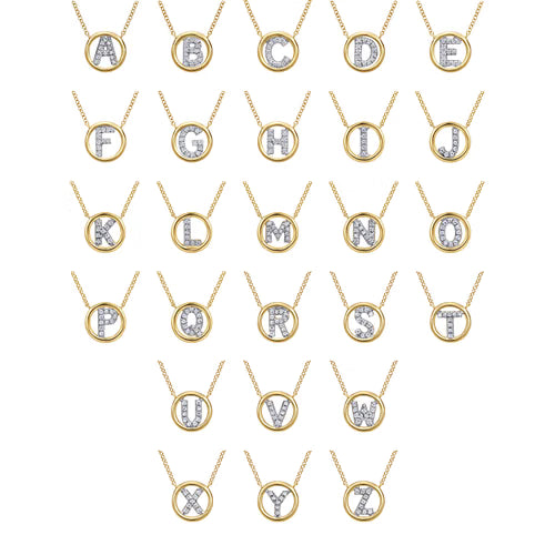 Collier pendentif initiale cercle ouvert serti de diamants en or 14 carats - View 4