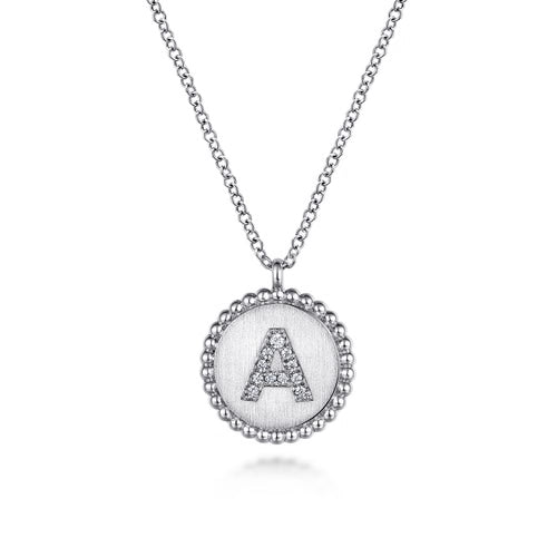 Round Initial Pendant Necklace with Diamonds