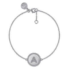 Bracelet initiale ronde avec diamants, 7 pouces. thumbnail 1