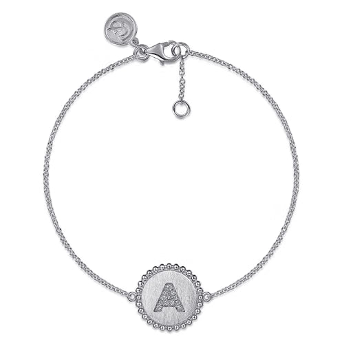 Round Initial Bracelet With Diamonds, 7inch.