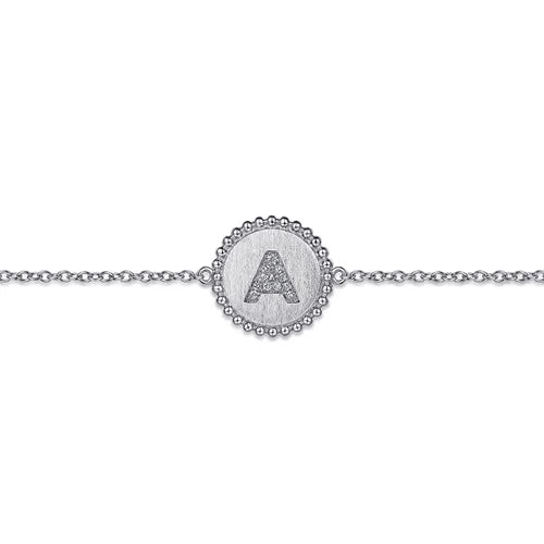 Round Initial Bracelet With Diamonds, 7inch.